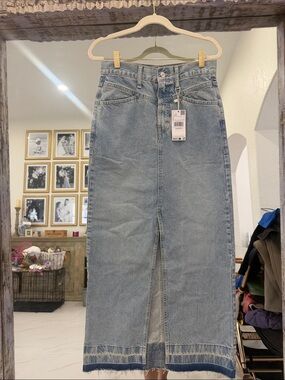 Mango Light Blue Denim Pencil Skirt with Front Slit